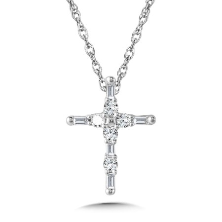 10K Baguette Diamond Cross Pendant