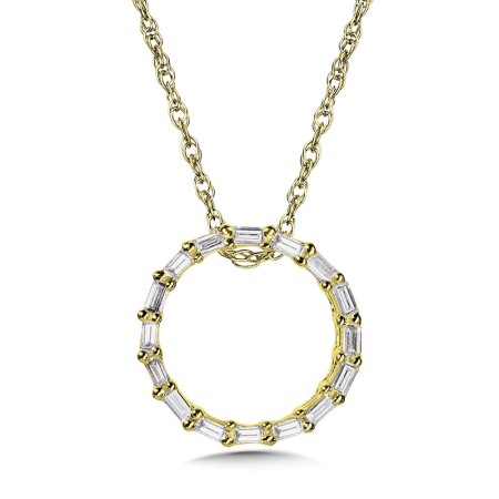 10K Prong-Set Baguette Diamond Circle Pendant