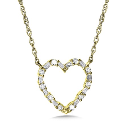 10K Prong-Set Baguette Diamond Heart Pendant