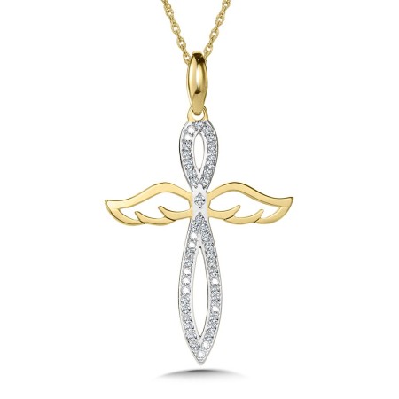 10K Two Tone Angelic Diamond Cross Pendant