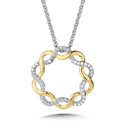 10K Two Tone Round Spiral Diamond Gratitude Pendant