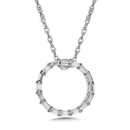 10K Prong-Set Baguette Diamond Circle Pendant | PDD3073-1W | Valina Fine Jewelry
