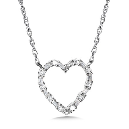 10K Prong-Set Baguette Diamond Heart Pendant | PDD3074-1W | Valina Fine Jewelry