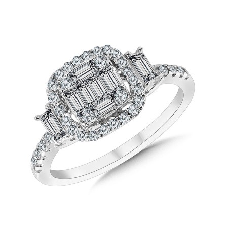 14K White Gold Cushion-Shaped Plumb Collection Cluster Diamond Halo Ring - CDD3107-W