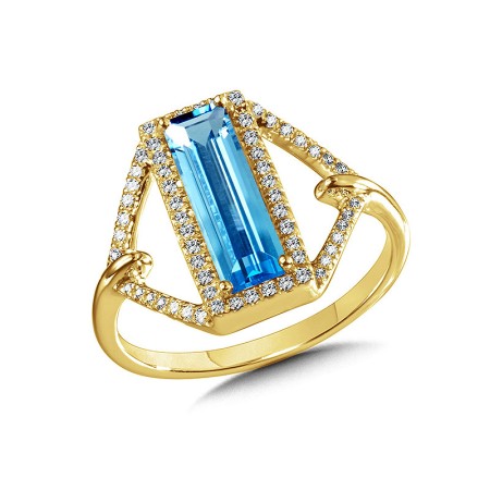 Emerald-Cut Blue Topaz and Diamond Ring