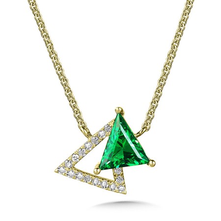 14K Gold Green Quartz and Diamond Triangle Necklace - CGP167Y-DGQ 