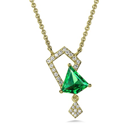 14K Gold Green Quartz and Diamond Abstract Kite Necklace | CGP168Y-DGQ