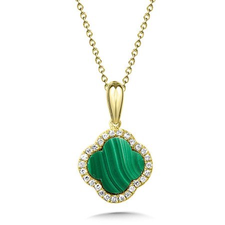 14K Gold Malachite and Diamond Clover Pendant | CGP187Y-DMC