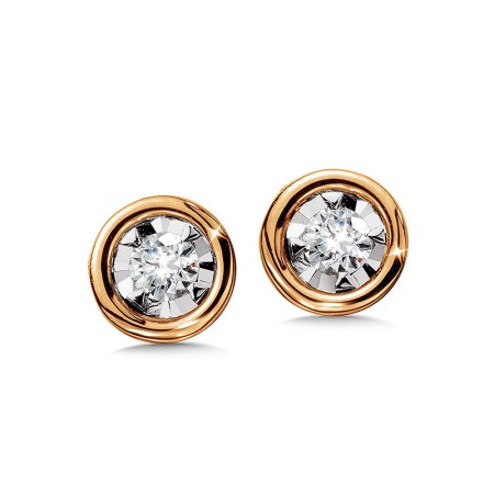 14K Rose Gold Bezeled Diamond Star Solitaire Stud Earrings - EDM010-P
