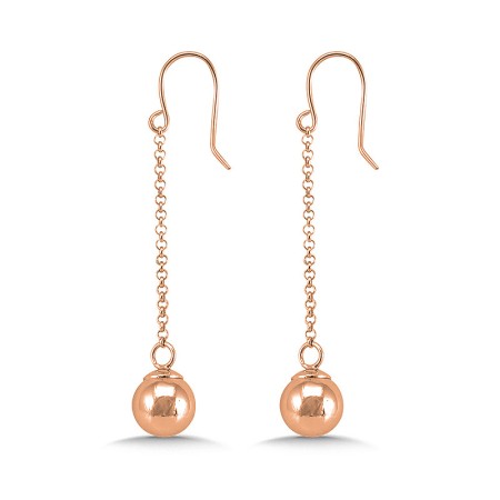 14K Rose Gold Plated Sterling Silver Dangle Ball Earrings - ESS003-P