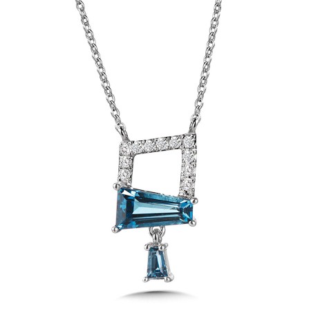 14K White Gold Abstract London Blue Topaz and Diamond Necklace | CGP171W-DLBT