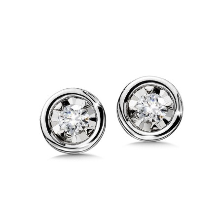 14K White Gold Bezeled Diamond Star Solitaire Stud Earrings - EDM010-W