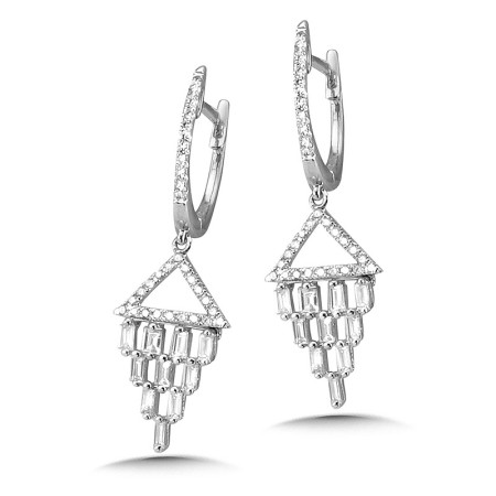 14K White Gold Pave Diamond and Baguette Kite Earrings - EDD3036-W
