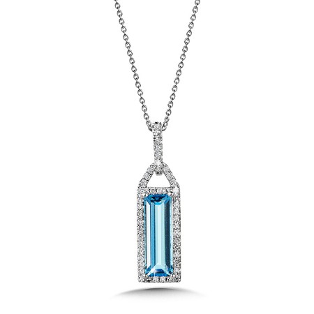 14K White Gold Emerald-Cut Blue Topaz and Diamond Pendant - CGP163W-DBT