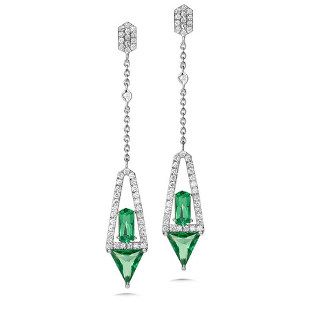 14K White Gold Green Quartz And Diamond Dangle Earrings - CGE179W-DGQ