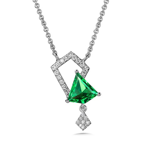 Asymmetrical Green Quartz and Diamond Kite Necklace