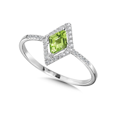 14k White Gold Peridot and Diamond Kite Ring | CGR184W-DPE