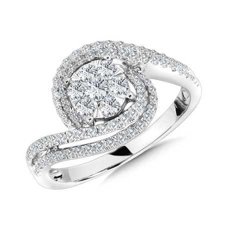 14K White Gold Spiral Cluster Diamond Engagement Ring - BDD2511E-W