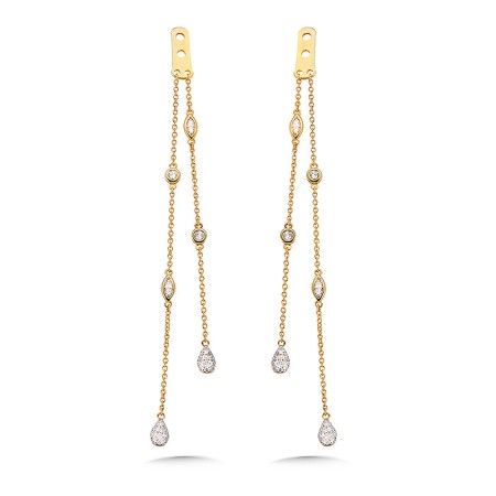 14K Yellow Gold 2-Strand Marquise and Pear Bezeled Diamond Enhancer Earrings - EDD3029-Y