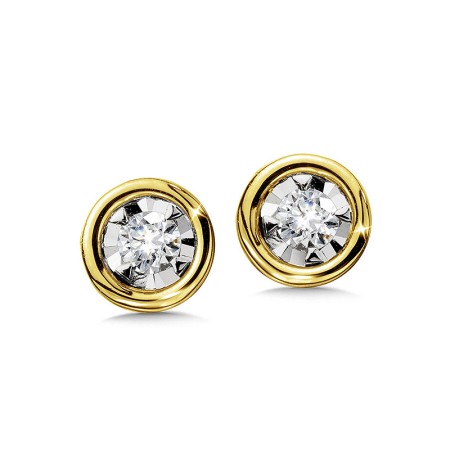 14K Yellow Gold Bezeled Diamond Star Solitaire Stud Earrings - EDM010-Y