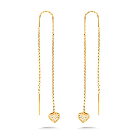 14K Yellow Gold Diamond Heart Threader Earrings - EDD3042-Y
