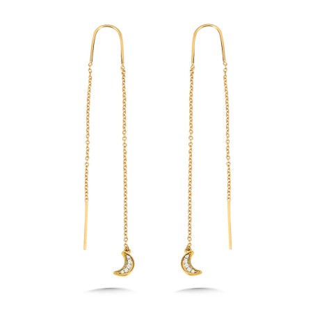 14K Yellow Gold Diamond Moon Threader Earrings - EDD3041-Y