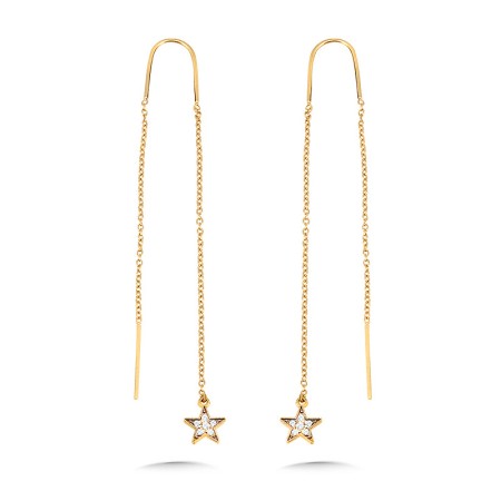 14K Yellow Gold Diamond Star Threader Earrings - EDD3040-Y