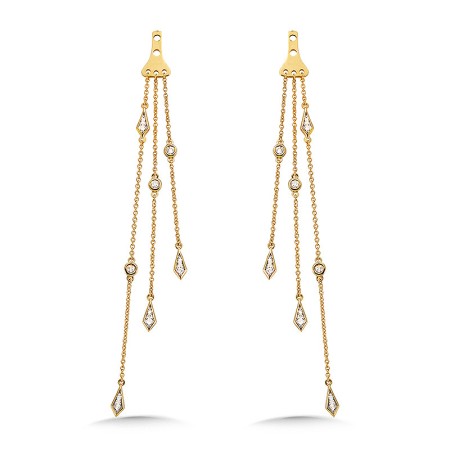 14K Yellow Gold 3-Strand Round and Kite Bezeled Diamond Enhancer Earrings - EDD3030-Y