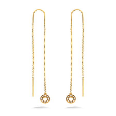14K Yellow Gold Diamond Circle Threader Earrings - EDD3043-Y