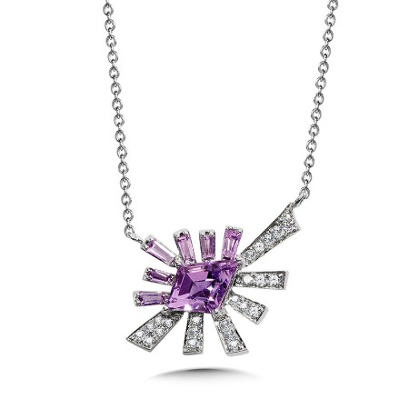 Abstract Bursting Diamond and Amethyst Necklace - CGP760W-DAM