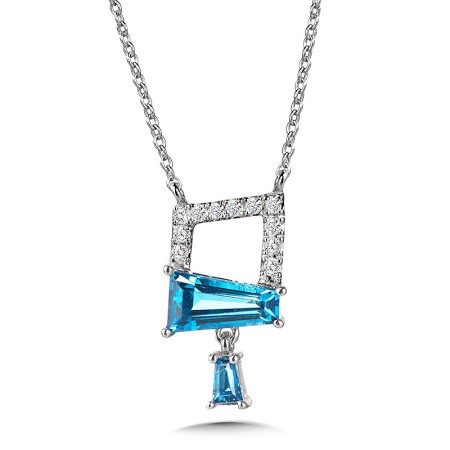 14K White Gold Abstract Swiss Blue Topaz and Diamond Necklace | CGP171W-DBT