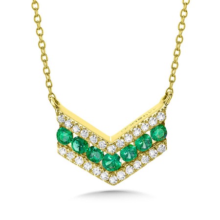Angled 3-Row Diamond and Emerald Necklace - PCE1008-Y
