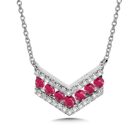 Angled 3-Row Diamond and Ruby Necklace - PCR1008-W