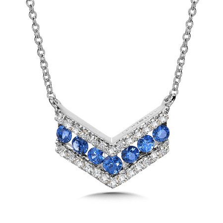 Angled 3-Row Diamond and Sapphire Necklace - PCS1008-W