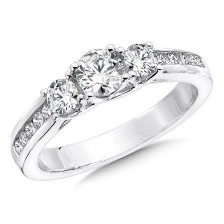 Round Diamond 3-Stone 1.004k White Gold Engagment Ring With channel set Shank