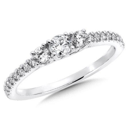 Round Diamond 3-Stone 14k White Gold Engagement Ring With Pave set Shank
