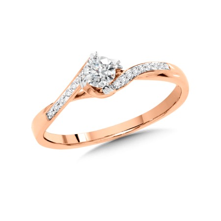 Round Rose Gold Spiral Diamond Engagement Ring