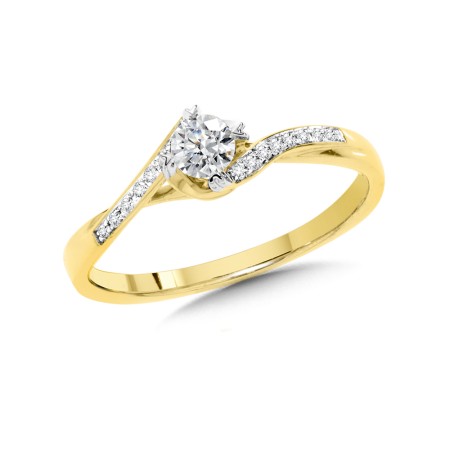 Round Yellow Gold Spiral Diamond Engagement Ring