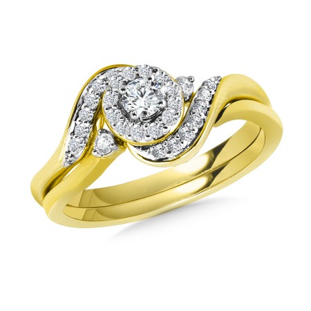 14K Yellow Gold Round Halo Diamond Spiral Engagement Ring and Wedding Band Bridal Set - BDD2515-Y