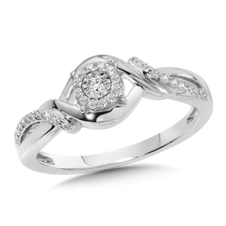 Round Spiral Halo Diamond Engagement Ring 