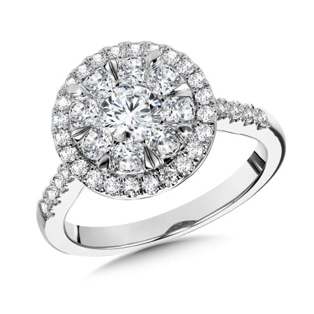 14K White Gold Round Cluster Diamond Halo Engagement Ring - BDD2525E-W