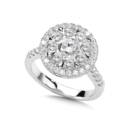 Round Cluster Diamond Halo Engagement Ring