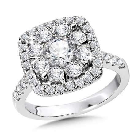 Cushion-Shaped Cluster Diamond Halo Engagement Ring