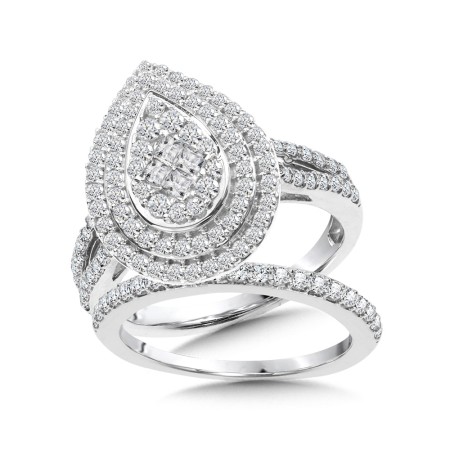 Pear-Shaped Double-Halo Cluster Diamond Cocktail Engagement Ring