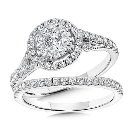 Round Halo & Cluster Diamond Mirage Split Shank Bridal Set