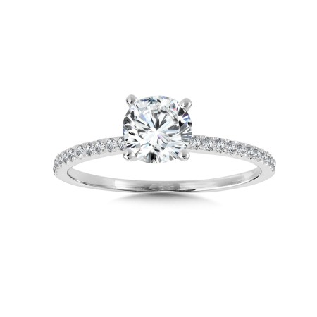 14k White Gold Engagement Ring with French Pave Shank