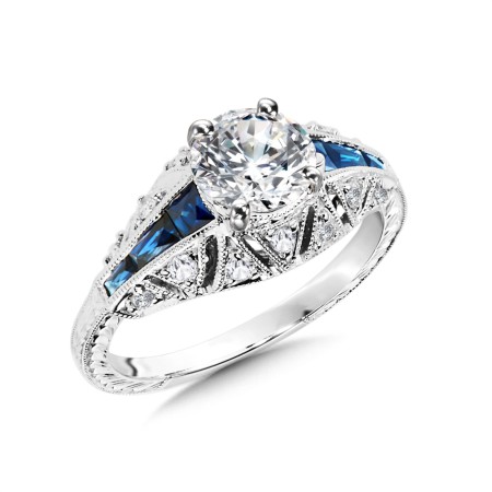 14K White Gold Diamond and Sapphire Ring