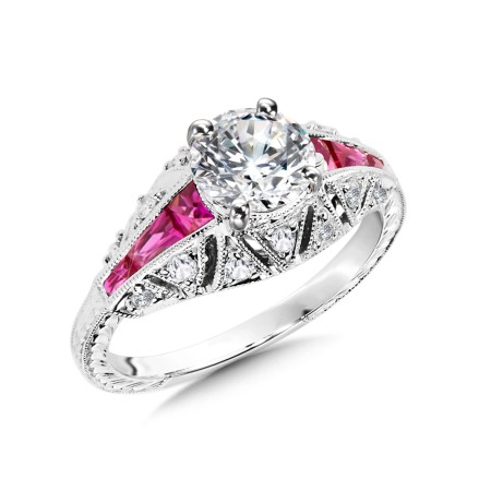 14K White Gold Diamond and Ruby Ring
