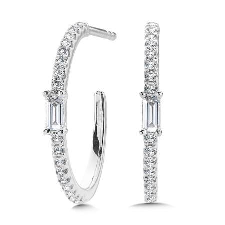 C-Shaped Prong-Set Baguette Diamond Hoops | EDD3014-W