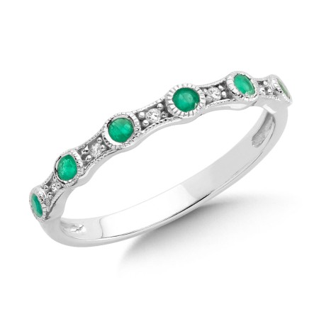 Emerald and Diamond Stackable Ring in 10k White Gold